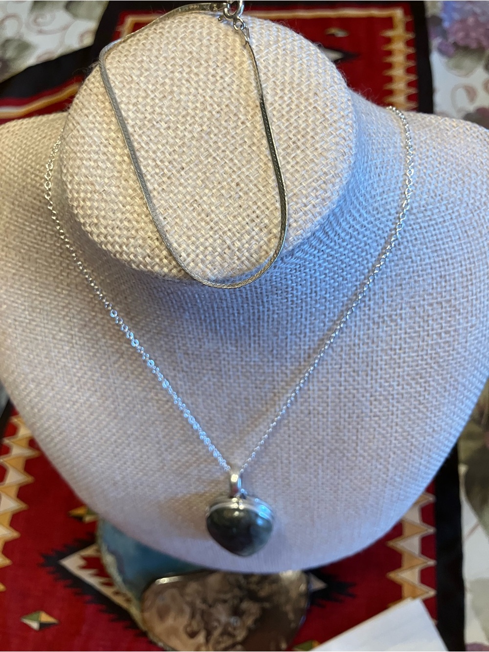 LABRADORITE PENDANT And BRACELET BOTH PIECES ARE STERLING SILVER STAMPED - Picture 3 of 15